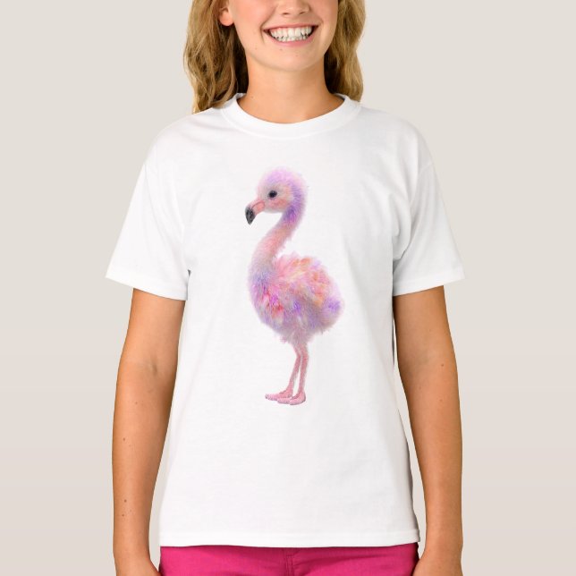 Pastell-Fluffiger-Regenbogen-Flamingo-Kinder T-Shirt (Vorderseite)