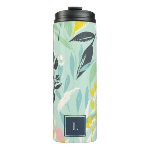 Pastell Foliage Muster Monogram Thermal Tumbler Thermosbecher
