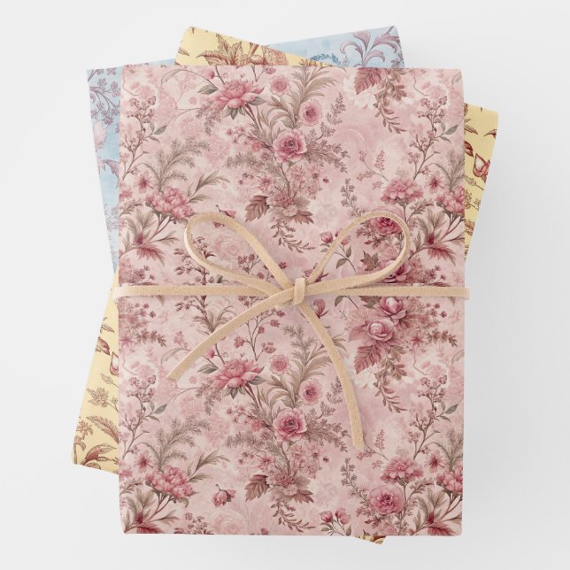 Pastell-Französische Toile Geschenkpapier Set (Beispiel)