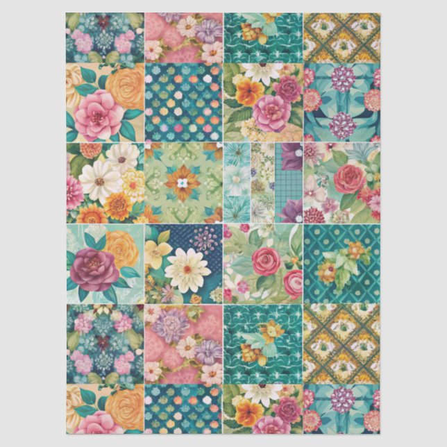 Pastell-Frühlings-Blumen-Patchwork-Decoupage-Papie Seidenpapier (Vorderseite)