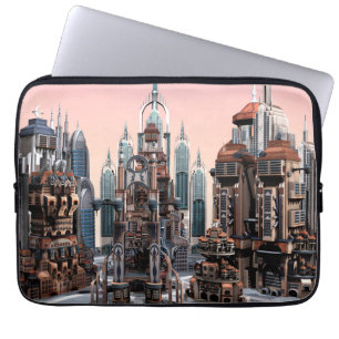 Pastell-Futuristische Stadt-Fantasie-Skyline-Kunst Laptopschutzhülle