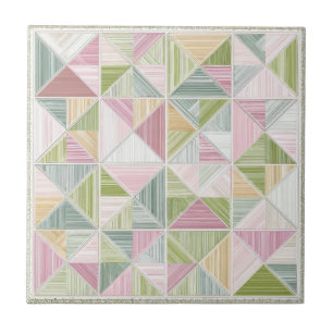 Pastell-Geometrisches Cottagecore-Quiltmuster Fliese