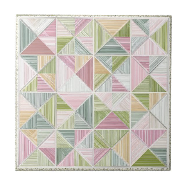Pastell-Geometrisches Cottagecore-Quiltmuster Fliese (Vorderseite)