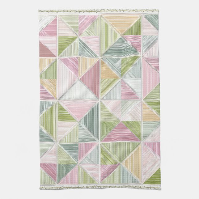 Pastell-Geometrisches Cottagecore-Quiltmuster Geschirrtuch (Vertikal)