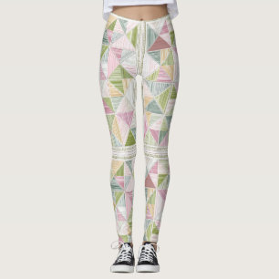 Pastell-Geometrisches Cottagecore-Quiltmuster Leggings