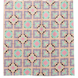 Pastell-Geometrisches Fliesenmuster | Rosa Mint Li Duschvorhang