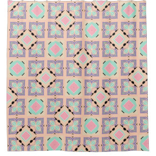 Pastell-Geometrisches Fliesenmuster Rosa Mint Li Duschvorhang