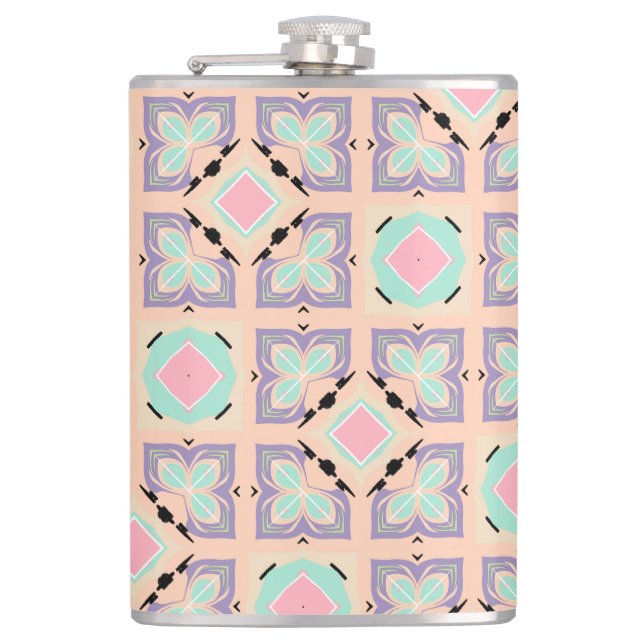 Pastell-Geometrisches Fliesenmuster | Rosa Mint Li Flachmann (Vorderseite)