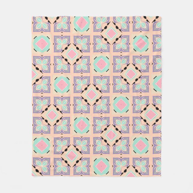 Pastell-Geometrisches Fliesenmuster | Rosa Mint Li Fleecedecke (Vorderseite)