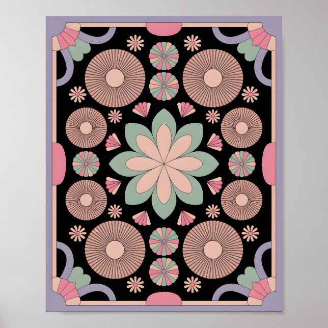 Pastell-Geometrisches Mandala-Blühen Poster (Vorne)