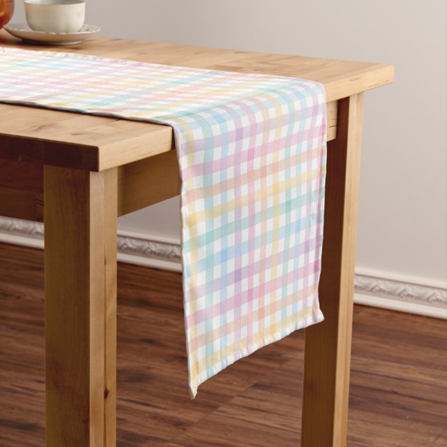 Pastell-Gingham Kurzer Tischläufer (Beispiel)