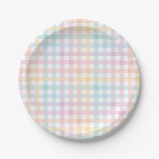 Pastell-Gingham-Papierplatte Pappteller (Vorderseite)