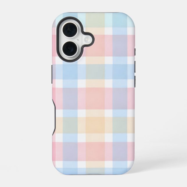 Pastell-Gingham – sanftes Wasserfarbenmuster iPhone 16 Hülle (Rückseite)