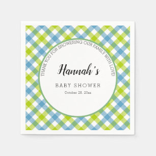 Pastell Gingham Servietten Babyparty Blau Grün