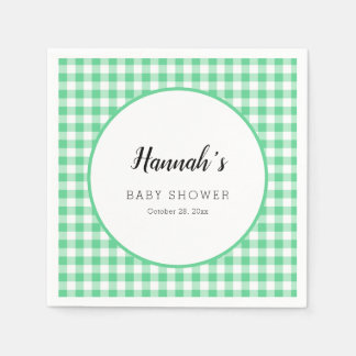 Pastell Gingham Servietten Babyparty Grün