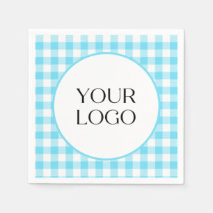 Pastell Gingham Servietten Ihr Logo hier Blau