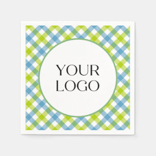 Pastell Gingham Servietten Ihr Logo hier Blau Grün