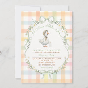 Pastell-Gingham-Verrückte-Gans-Baby-SPRÜH-Einladun Einladung