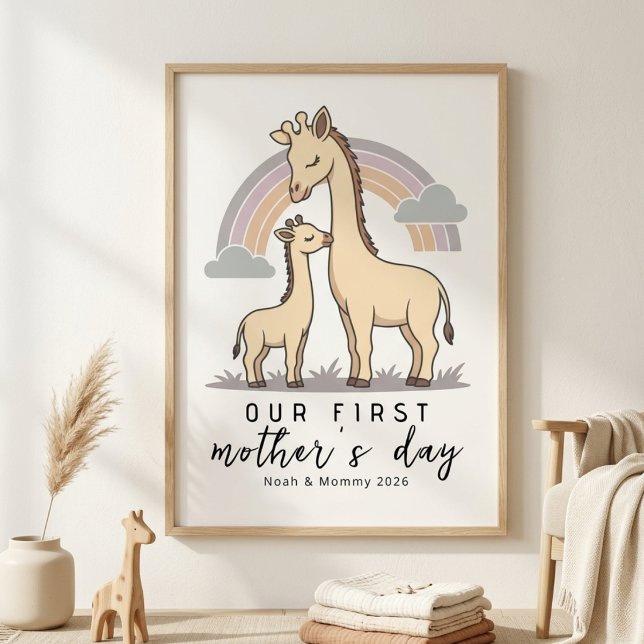 Pastell-Giraffe-Mutter-Baby-Erster-Muttertag-Nurse Poster (Von Creator hochgeladen)
