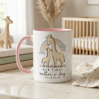 Pastell-Giraffe-Mutter-Baby-Erster-Muttertag-Regen