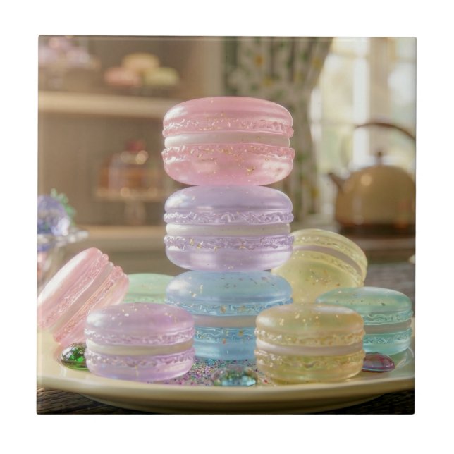 Pastell-Glas-Macarons-Kekse   Fliese (Vorderseite)