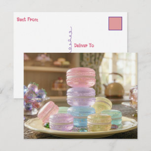 Pastell-Glas-Macarons-Kekse In Kontakt bleiben Postkarte