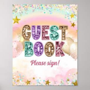 Pastell Glitter Doppeltes Geburtstagsgästebuch Poster
