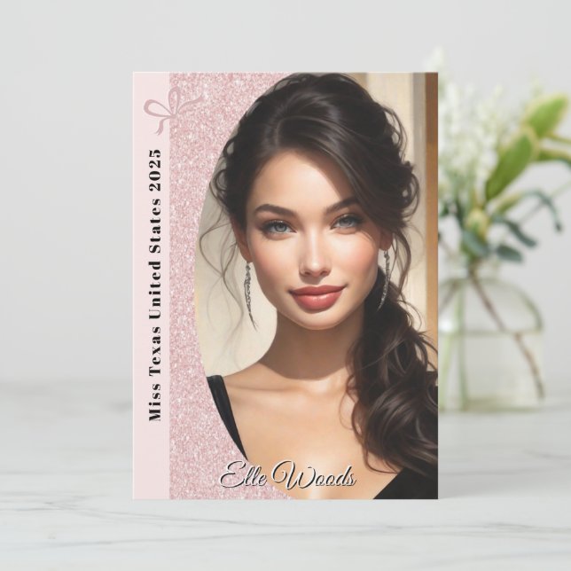 Pastell Glitter Pageant Autogrammkarten Einladung (Stehend Vorderseite)
