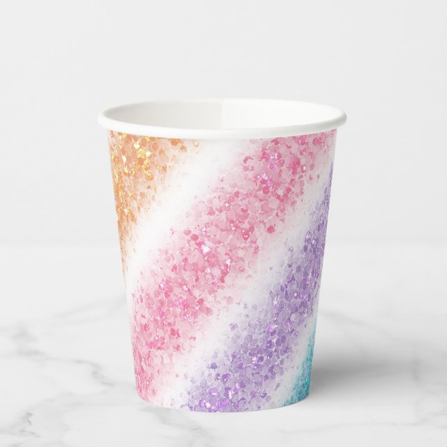 Pastell Glitter Regenbogen Pappbecher (Links)
