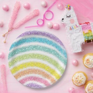 Pastell Glitter Regenbogen Pappteller