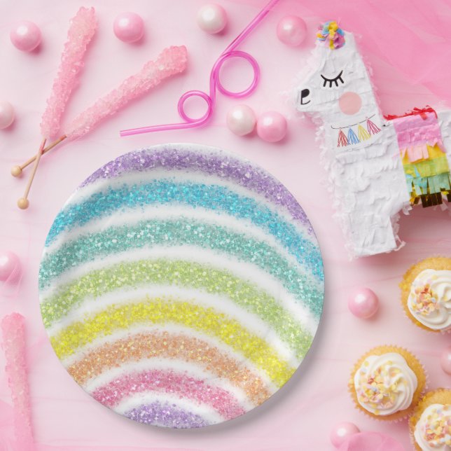 Pastell Glitter Regenbogen Pappteller (Party)