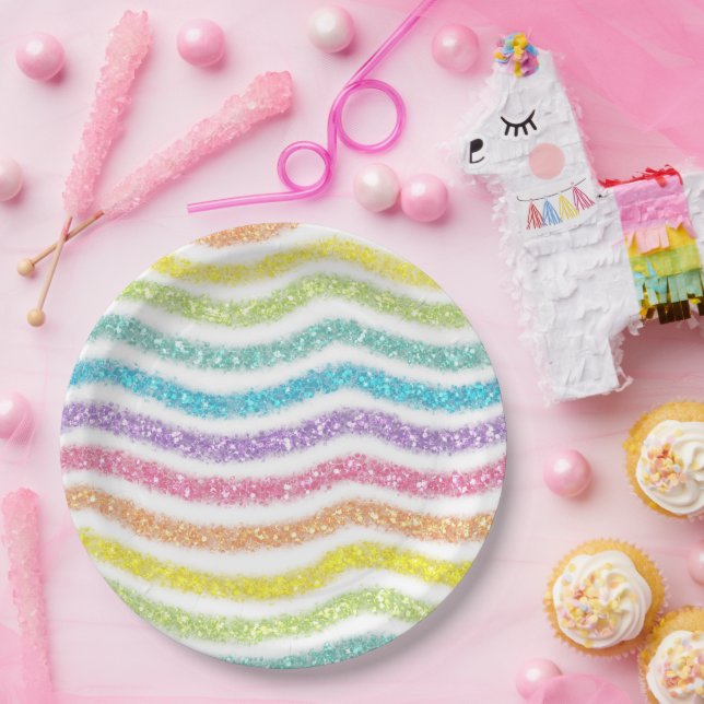 Pastell Glitter Regenbogen Pappteller (Party)