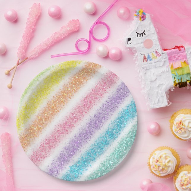 Pastell Glitter Regenbogen Pappteller (Party)