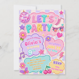 Pastell Glitter Retro Party Geburtstag Einladung