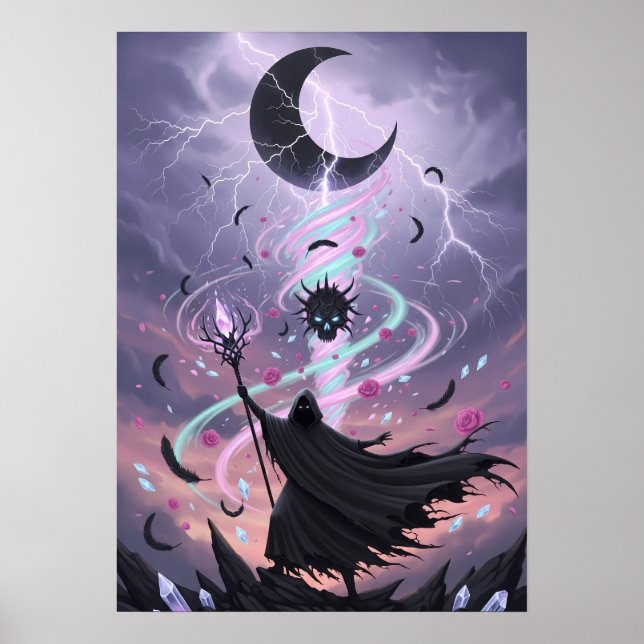 Pastell-Gotischer Arkan-Zauberer mit Kristallstab Poster (Vorne)