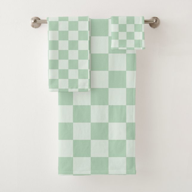 Pastell Green Checkerboard Badhandtuch Set (Insitu)