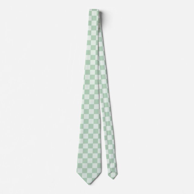 Pastell Green Checkerboard Krawatte (Vorderseite)
