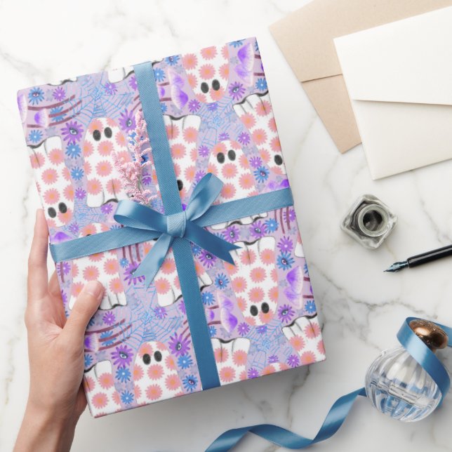 Pastell Halloween Floral Ghosts Geschenkpapier (Schenken)