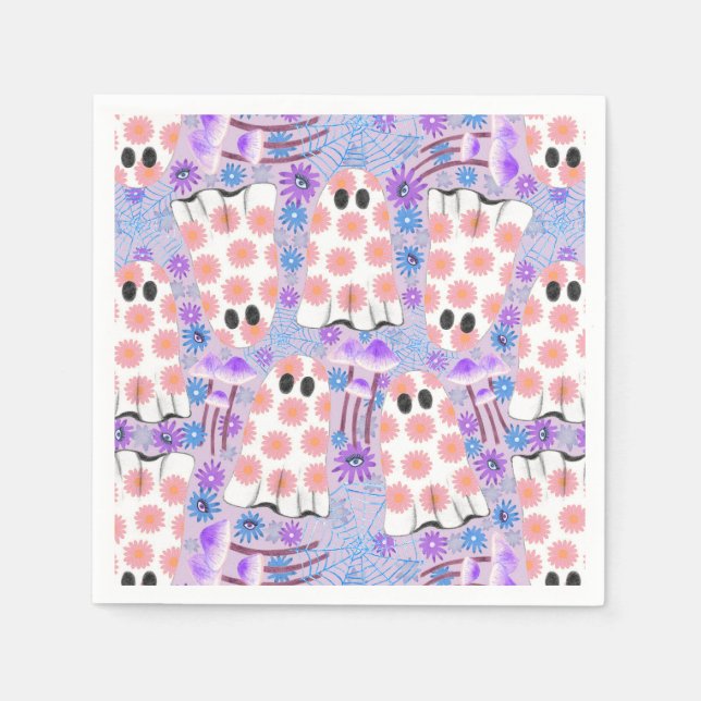 Pastell Halloween Floral Ghosts Serviette (Vorderseite)