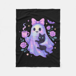 Pastell-Halloween-Katze-Kaffee-Coquette-Schleife-S Fleecedecke