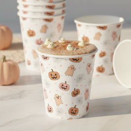 Pastell-Halloween-Kürbisse-Geister-Muster ID1326 Pappbecher