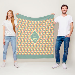 Pastell-Harlekin-Diamant-Monogramm-Dekor Fleecedecke