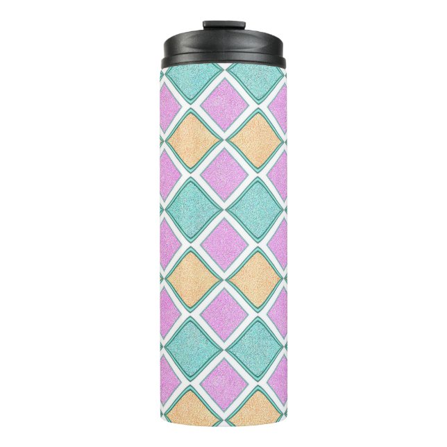Pastell-Harlekin-Prism-Diamantmuster Thermosbecher (Vorderseite)