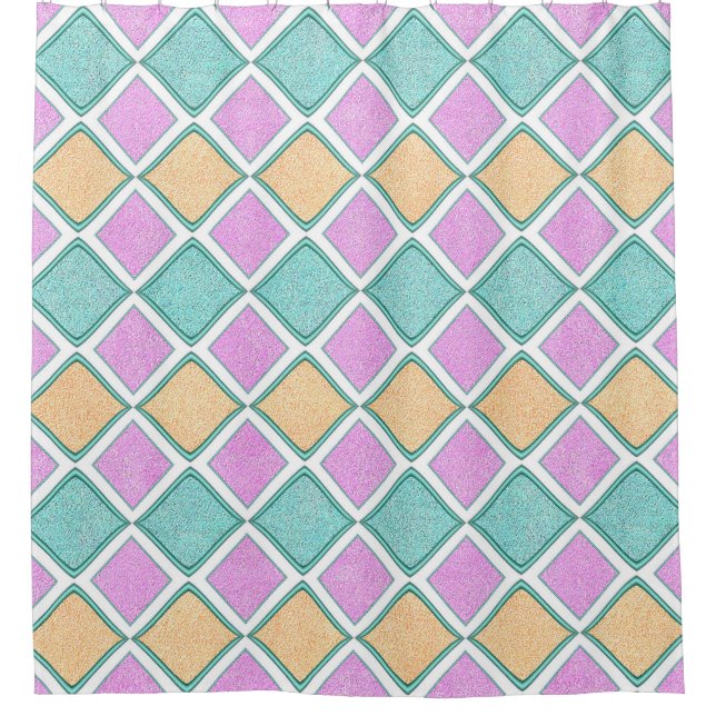 Pastell-Harlekin-Prisma-Diamantmuster Duschvorhang (Vorderseite)