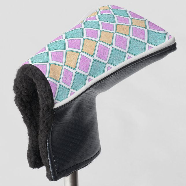 Pastell-Harlekin-Prisma-Diamantmuster Golf Headcover (3/4 Vorderseite)