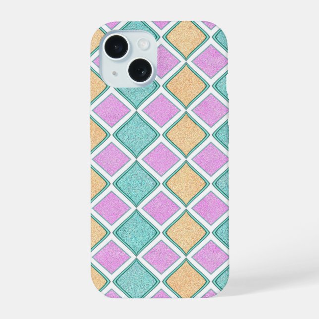 Pastell-Harlekin-Prisma-Diamantmuster iPhone 15 Hülle (Rückseite)