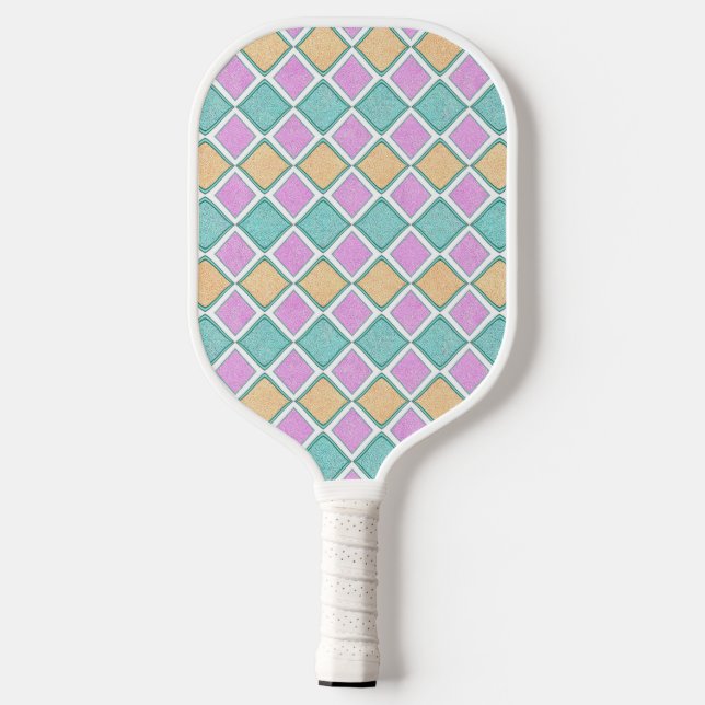 Pastell-Harlekin-Prisma-Diamantmuster Pickleball Schläger (Rückseite)