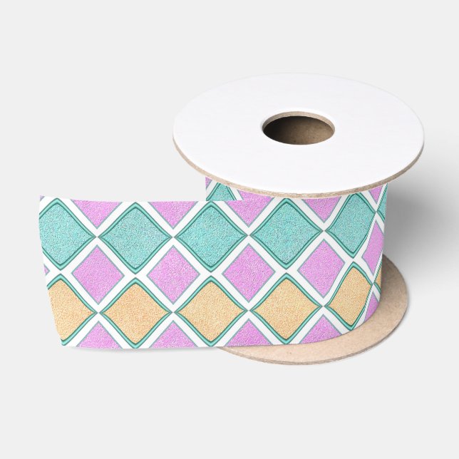 Pastell-Harlekin-Prisma-Diamantmuster Satinband (Spule)