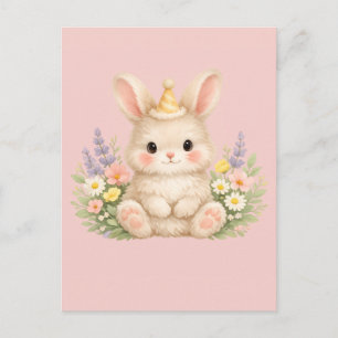 Pastell-Hasen-Wildblumen-Illustration Feiertagspostkarte