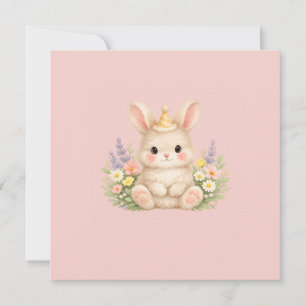 Pastell-Hasen-Wildblumen-Illustration Karte